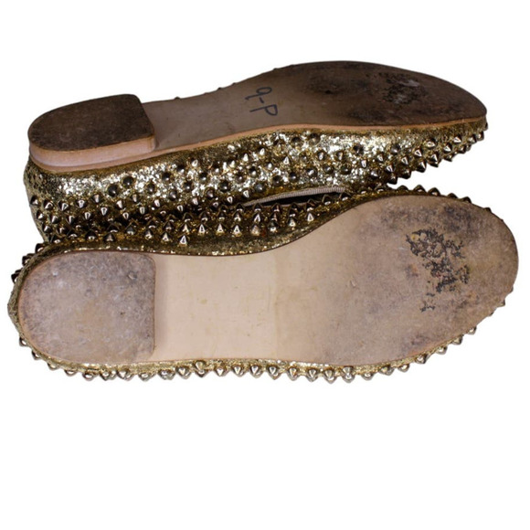 Steve Madden Studlyy Flats Gold Leather Studded Glitter Slip Ons 7M - Picture 5 of 6